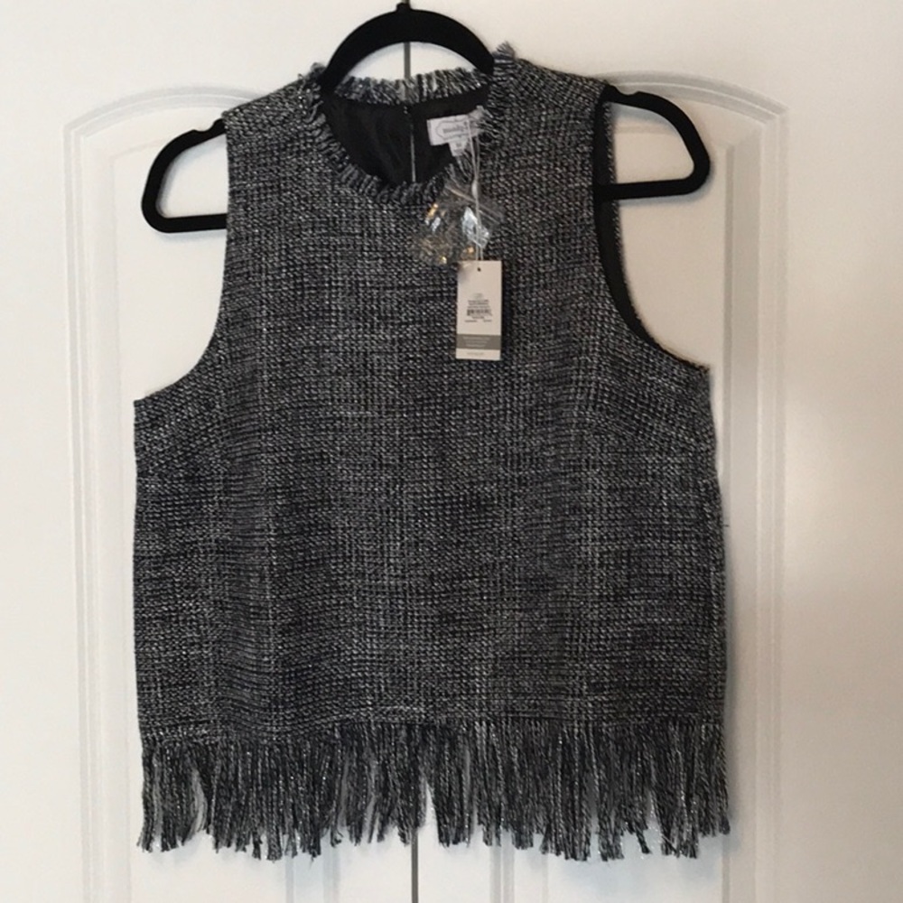 Baker fringe Tank Navy with silver threads, NWT